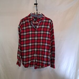 Lands End Red Plaid Women's Shirt Size Large Tall #199